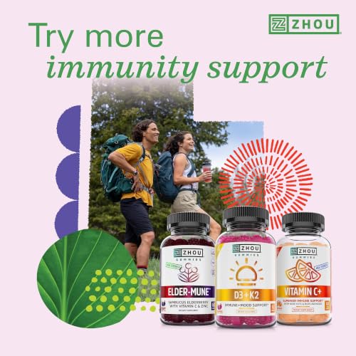 Image of Zhou D3+K2 Supplement - 60 Veggie Capsules (Pack of 1) | Vitamin D3 K2 Supplement for Women & Men, Immune Support Vit D3 and K2 Supplements