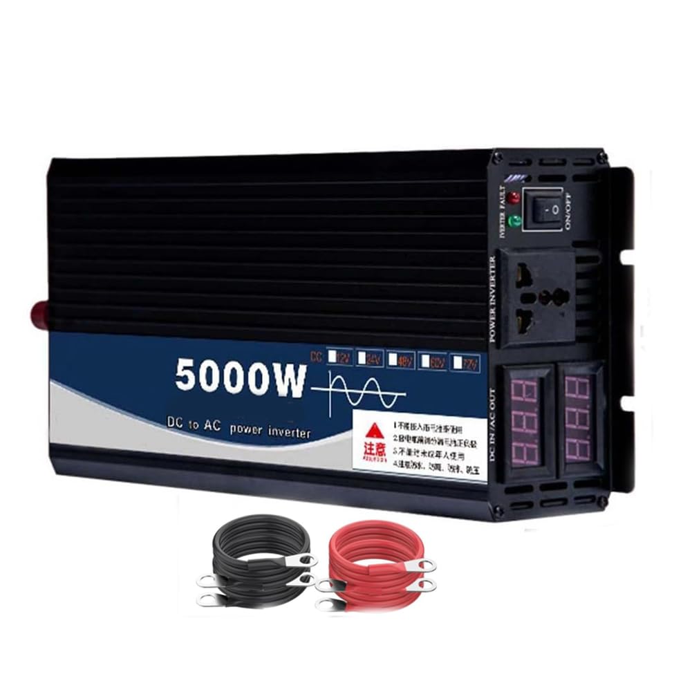 Inversor De Corriente De Onda Sinusoidal Pura De 5000 Vatios para Coche, CC 12 V-72 V A CA 110 V, 220 V, con Pantalla LCD, Apto para El Hogar, Autocaravanas, Camping Y Exteriores