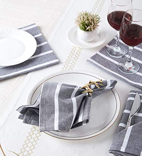 Image of Encasa XO Dining Table Napkins Set of 12, 43x43 cm | Machine Washable Reusable, Recycled Cotton Cloth Napkin, Soft & Absorbent, Table Decor for Hotels, Farmhouse - White & Roma Grey Stripes