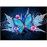 DIY 5D Diamond Painting by Number Kit, Full Drill Round Crystal Rhinestone Embroidery Cross Stitch Home Wall Décor Art Craft Canvas,Butterfly,15.75 x 11.81 inch