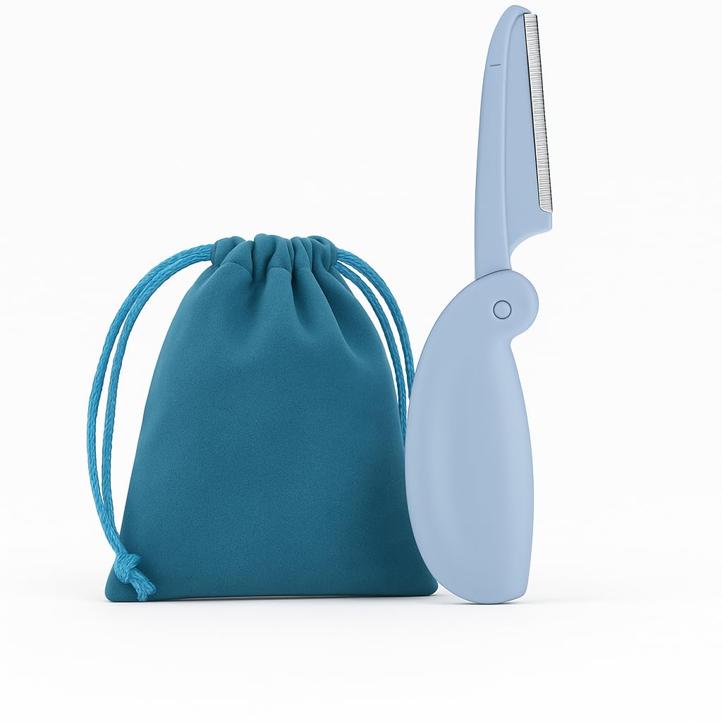 Facial Razors for Women – 3-Pack Pastel Dermaplaning Tools with Drawstring Pouch, Peach Fuzz Remover & Eyebrow Shaper for Smooth Skin (Periwinkle Blue)