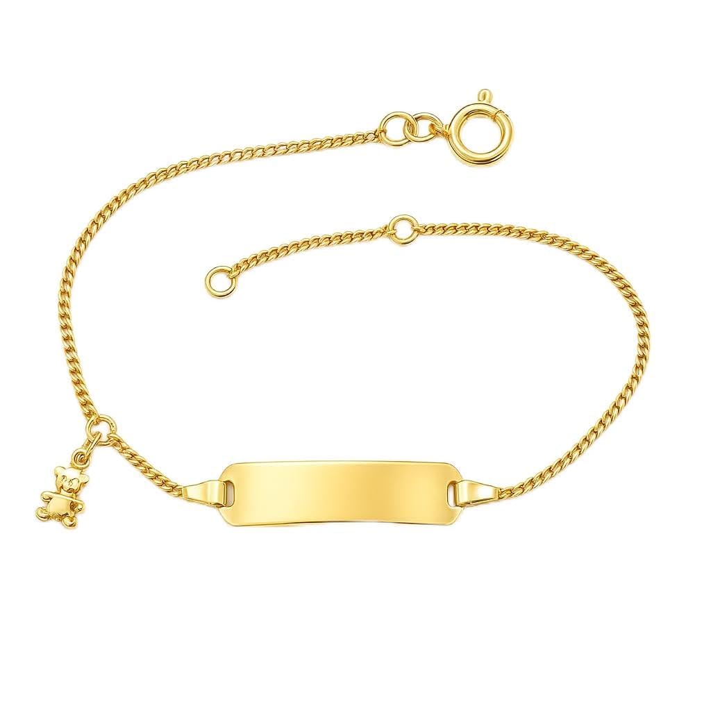 JC Schmuck 585 Gold Baby ID-Armband Kinder Goldarmband 14 cm mit Bär I Panzer-Armband mit Gravur I Gold Namensarmband I Babyarmband mit Namen I Kinderschmuck made in Germany I 5.56049-1