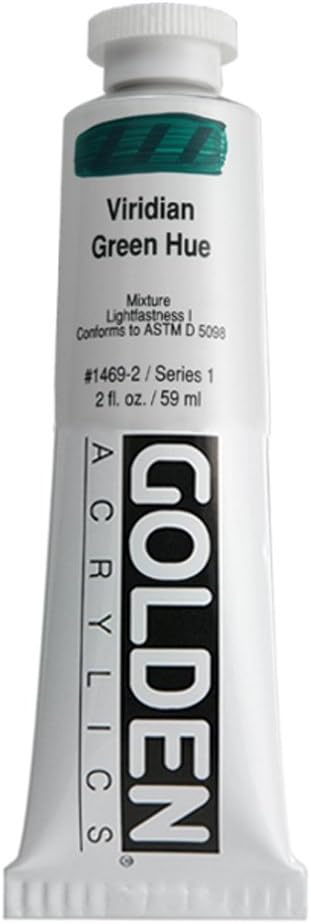 Heavy Body Acrylics, Viridian Green Hue, 2 fl. oz. Tube, Professional Acrylic Paint, Semi-Transparent