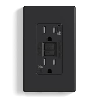 ELEGRP GFCI Outlet Outdoor, 15 Amp Self-Test GFI Electrical Outlet with Thinner Design, Weather & Tamper Resistant GFCI Receptacle, Ground Fault Receptacle w/Wall Plate, UL Listed, Matte Black, 1 Pack