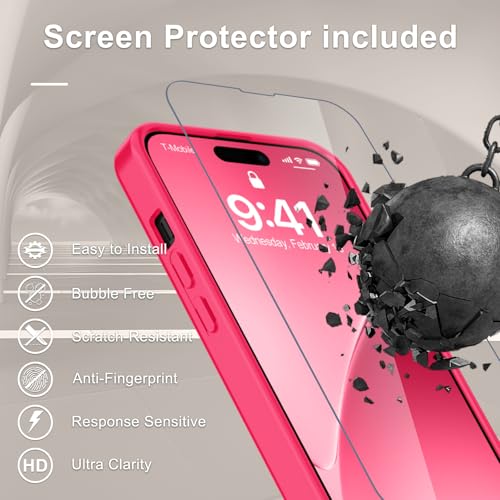 Image of for iPhone 15 Plus Case, iPhone 14 Plus Case, Matte Magnetic Phone Cover with 1 Screen Protector [Support for MagSafe] [Shockproof Military Grade Protection] Translucent Frosted Back, Hot Pink