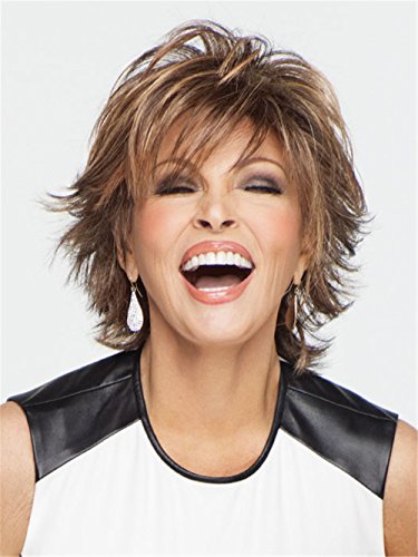 Women Wigs Dark Brown Wig Blonde Highlights Short Curly Natural Heat Resistant Synthetic Hair Wigs 10 Inch