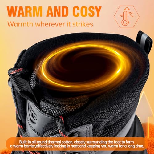 FREE SOLDIER Snow Boots for Men Winter Waterproof Non-slip Flock Outdoor Hiking Work Boots(black 7.5)3