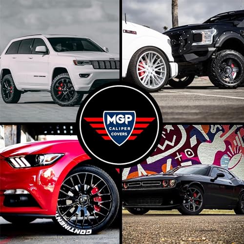 Image of MGP Brake Caliper Covers for 2019-2025 GMC Sierra 1500 | Requires 18 inch+ Wheels and Dual Piston Front Brakes, Red Powder-Coated Aluminum, 4 PCS Front and Rear, Classic