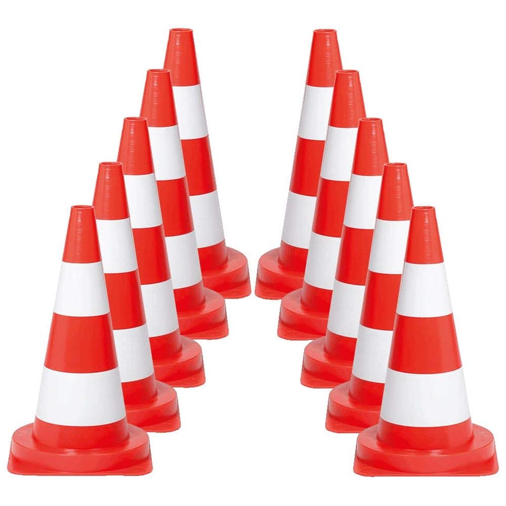 10 Stück Leitkegel, rot tagesleuchtend/weiß, Weich-PVC, 50 cm, 1,3 kg aus Kunststoff, Art.-Nr. 35773 | Leitkegel | Pylone | Markierungskegel