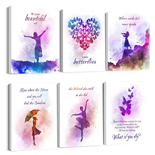 WALTSOM Inspirational Wall Art for Women, Framed Motivational Canvas Wall Art Positive Quote for Living Room Bedroom Office, Stretched Ready to Hang (Set of 6, 8X10in, Framed)