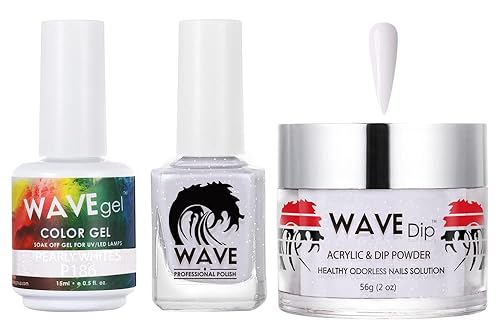 WAVEGEL - Juego de gel de remojo, laca de uñas y polvo acrílicopolvo de inmersión a juego - Colección Simplicity - #P186 Blanco nacarado