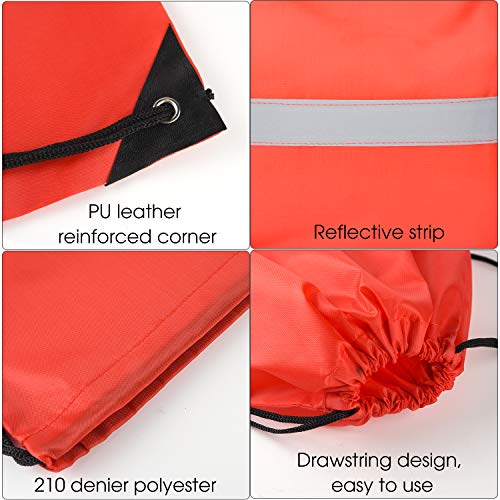 Image of KUUQA 12 Pcs Red Drawstring Backpacks with Reflective Strips - Polyester, 15.7 inch x 13.4 inch, Ideal for Yoga, Sport, Travel