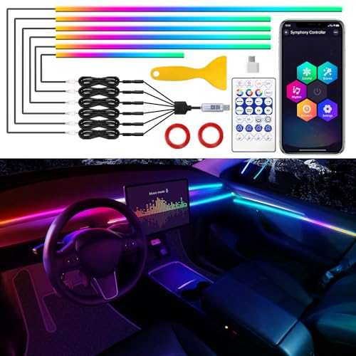For Tesla Model 3/Y/S/X Dreamcolor Acrylic Interior Car LED Strip Light with USB/Type C, RGB 6 in 1 with 187 inches 650 LEDs Strip, Dynamic Chasing Music Sync Neon For Tesla Ambient Lighting Kits