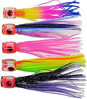 kmucutie 5 pcs 4.5 inch Saltwater Soft Head Octopus Skirt Tuna Marlin Wahoo