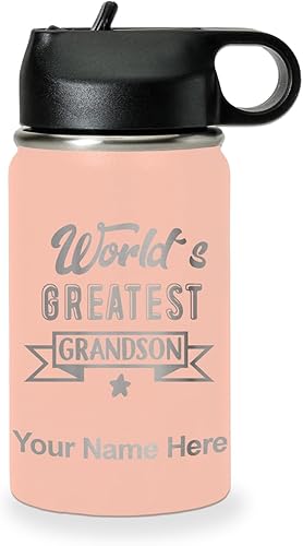 Miniatura 30 de LaserGram Personalized Water Bottle, World's Greatest Grandson, Stainless Steel Double Wall Vacuum Insulated with Flip Top Straw, Custom Engraved