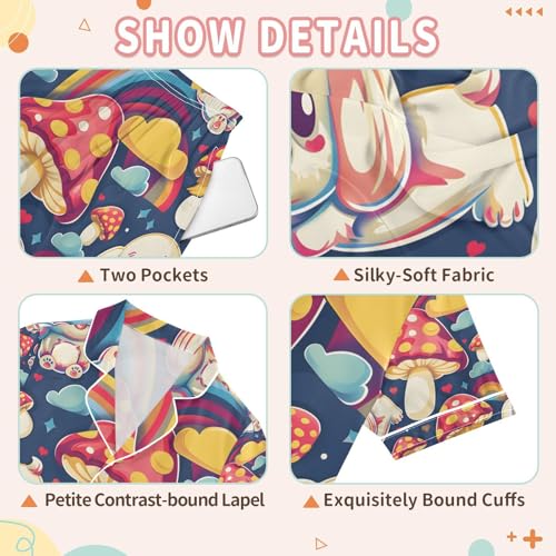 senya Mushroom with Puppy Satin Summer Pajama Sets Silk Short Sleeve Button Down Sleepwear3