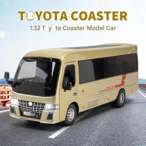Image of 1.32 Scale Toyo ta Coaster Bus Exclusive Alloy Metal Pull Back Die-cast Model with Sound Light Mini Auto Toy for Kids Metal Model Toy with Sound and Light. (1.32 Scale -Golden)