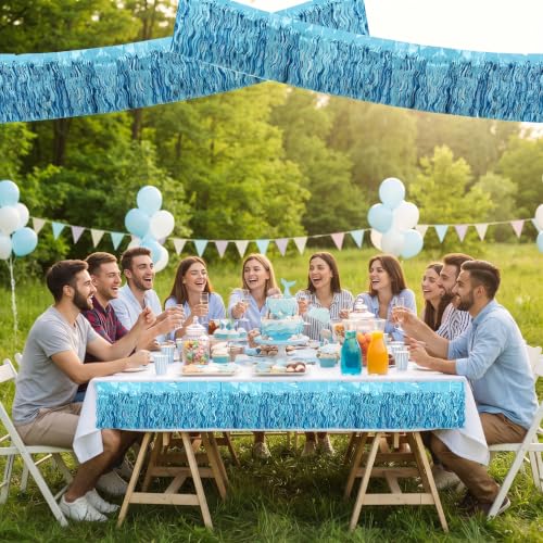 Image of BEISHIDA 3 Pack Light Blue Wavy Foil Fringe Garland 30ft Tinsel Wall Decor