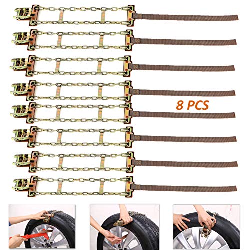 FUN-DRIVING Snow Chains,Tire Chains，Adjustable,Rustproof,Cold-Resistant,Durable,for Car,SUV,Van of Tire Width 205-275mm/8-10.8" (8 Pack)