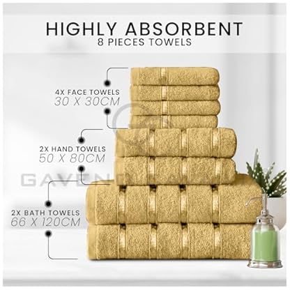 8-teiliges Handtuch-Set – ägyptische Baumwolle | Gesichtshandtuch | Handtuch | Badetuch | – schnell trocknende & sehr saugfähige Handtücher Ocker – waschbare Handtücher für Badezimmer – Bild 3