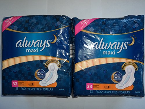 Always Maxi with Flexi-Wings, Overnight, 33 Count, (Pack of 2)