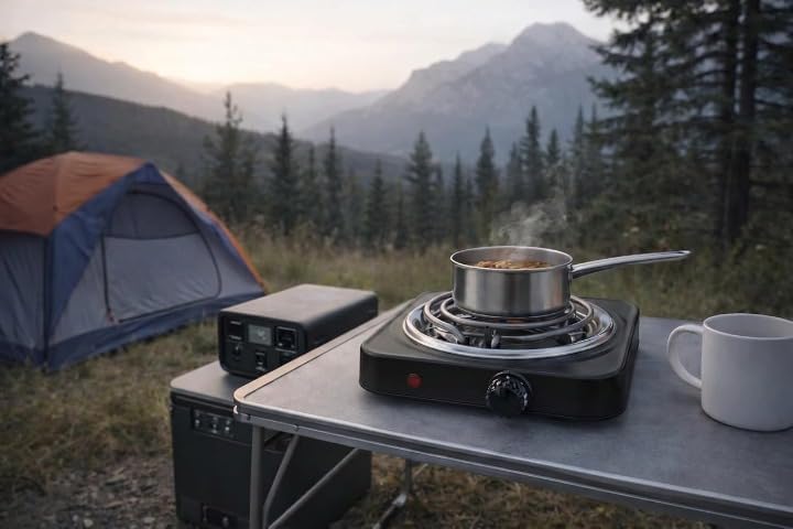 Image of Portable Electric Hot Plate 1000W Single Burner for Cooking | Stainless Steel Heating Coil | Adjustable Temperature Control | Countertop Stove | Fast Heating for Home, Office, Hostel & Travel
