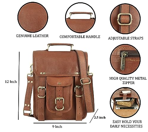 Urban Leather 12 Inch Small Messenger Bag Shoulder Bags Cross Body Brown Vintage Satchel Handbag For Men Women Tablet Purse thumb #6