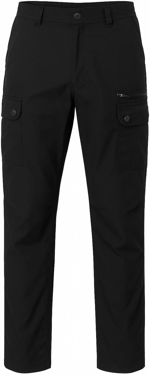 Mens 100% Cotton Cargo Combat Pants – Button Fastening, Zip Fly, Elasticated Waist Trousers – UK Sizes W30 to W48