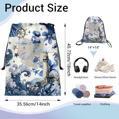 Image of Coastal Lighthouse Drawstring Storage Bag Portable Pouch Bag for Outdoor Travel