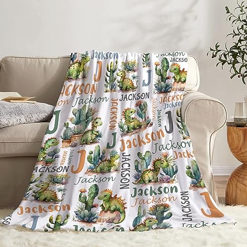Todeyya Personalized Dinosaurs Cactus Baby Blanket Gifts Custom Dinosaurs Toddler Blankets for Boys Dinosaurs Plush Throw Blanket, Personalized Dinosaurs Cactus Bedding Room Decor 30