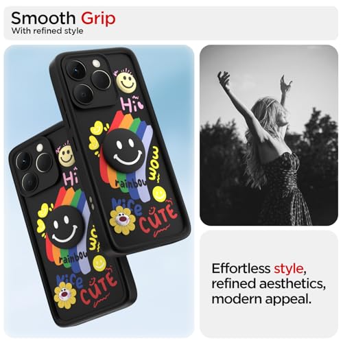 Image of Pikkme Back Cover for Realme 15T 5G / Realme Narzo 90 5G | Soft Silicone| Cute Rainbow Smile & 3D Cartoon Flower Design | Shockproof Raised Camera Protection Bumper Case (Black)