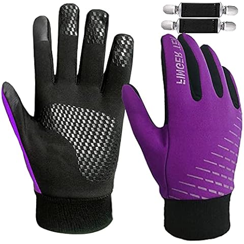 AMRTA Winter Gloves for Kids Waterproof with 2 Gloves Clips Full Finger Touchscreen Gloves Warm Outdoor Bike Cycling for Boys Girls Youth Children Junior (XS, Purple) Cover