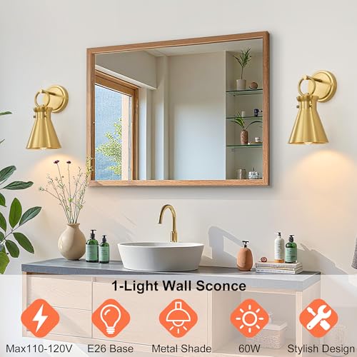 Image of Wall Sconce for Bathroom 6 inch Gold Metal Shade, 1 Pack | Modern Vanity Light Fixtures, Hardwired Wall Mount Lighting Lamp, Farmhouse Wall Lights for Bedroom Living Room
