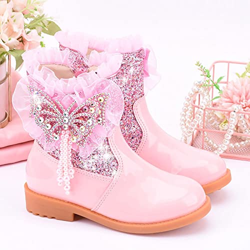 Girls Sequins Rhinestone Butterfly Boots Kids Party Dress Boots Casual Shoes Ruffle Princess Booties with Side Zipper2
