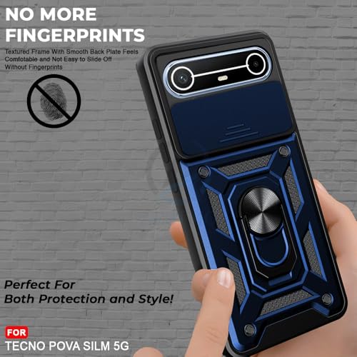 Image of AESTMO Tough Armor Tecno Pova Slim 5G Bumper Back Case Cover | Ring Holder & Sliding Camera Shield Cover | 360 Degree Protection Back Case Cover for Tecno Pova Slim 5G (Blue)
