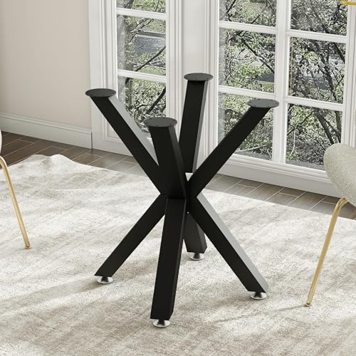 FUSHIAIPTC Metal Table Legs 28 Inch Artistic Heavy Duty Dining Table Base with Suction Cups & Pre-Drilled Holes Fits Glass Marble Wood Tops DIY Desk Coffee Table Legs 1000LBS Capacity Black