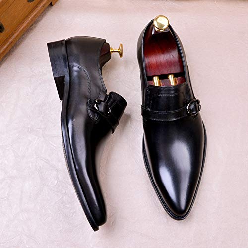 Burnished Pointed Toe Oxford for Men Formal Shoes Slip On Block Heel Monk Strap Solid Color Business Low Top Men's Leather Shoes2
