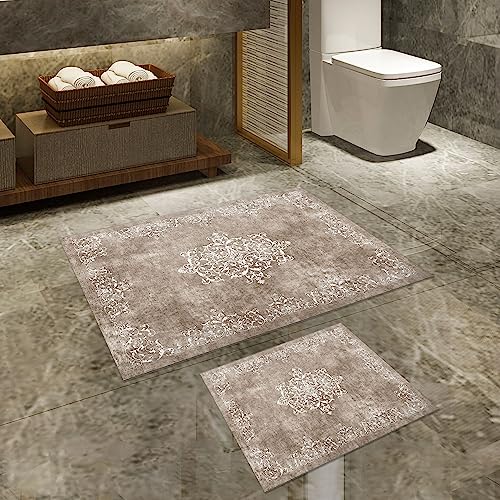 WELL HOME MOBILIARIO & DECORACIÓN Set de alfombras de baño (2 Piezas) Beige y Blanco - imagen 2