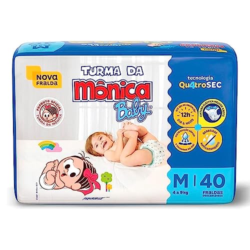 Turma da Mônica - Fralda Infantil Econômica com Tecnologia QuatroSec - 12 Horas de Proteção - Unissex - Bebê (0-13 kg) - 1 Pacote