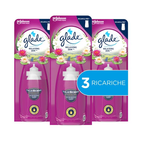 Glade Sense & Spray Profumatore per Ambienti con Oli Essenziali, Fragranza Relaxing Zen, 3 Ricariche