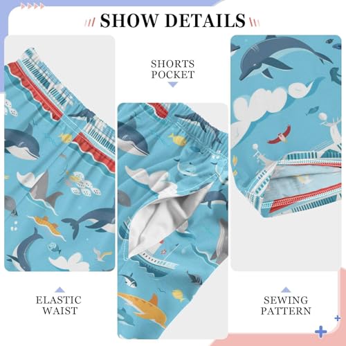 Cartoon Whales in The Sea Pajamas Bottoms with Pockets Comfy Pjs Sleepwear Elastic Waistband Pajamas Pants Lounge Pants for 6-14 Years4