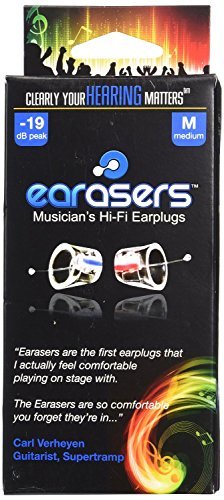 Earasers Musicians Plugs Medium with Waterproof Stash Can Case(Assorted Colors, Red or Blue)