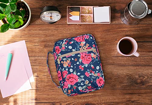 Mary Square 22334 Augusta Pink Floral Pattern 8 x 10.5 Inch Polyester Zippered Bible Cover Case with Handle