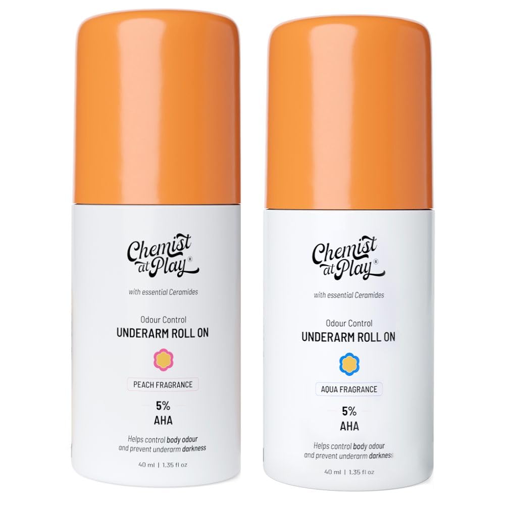 Chemist at Play UnderArm Roll-On with 5% Lactic Acid & 1% Mandelic Acid | Prevents Odour, Brightens Skin & Exfoliates Underarm | Long Lasting Peach & Aqua Fragrance | 80ml(Pack of 2)-image-35