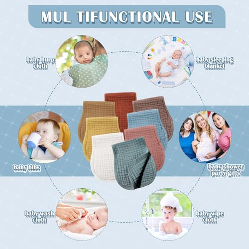 Image of Frienda 8 Pack Muslin Burp Cloths for Baby Large 20 x 10 Inch Cotton Burp Rags for Spit up Drool Absorbent Soft Multicolor Wash Cloths Diapers for Newborn Girl Boy Essential Shower Gift(Retro Color)