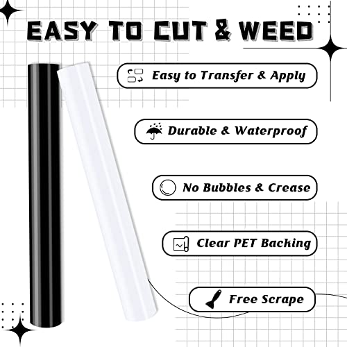 Image of HTVRONT Permanent Vinyl Roll with Transfer Tape, 12 inch x 14FT Black & White Adhesive Vinyl Compatible with Cricut Cutting Machine, Silhouette - 2 Rolls Easy to Weed & Transfer