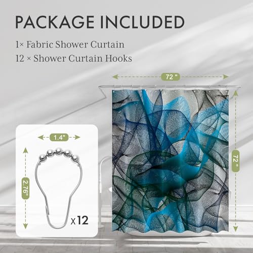 Image of AmazerBath Shower Curtain Blue, Abstract Black Striped Cloth Shower Curtain Sets with 12 Shower Curtain Hooks, Luxury Rustic Fabric Washable Shower Curtain for Bathroom Home Decor, 72x72 Inches