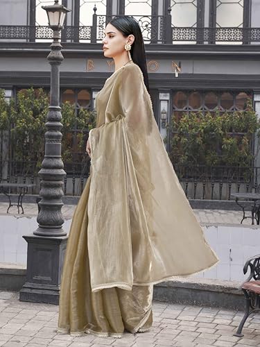 Womanista Women's Metallic Green Colored Jimmy Choo Saree With Brocade Blouse(Ti6851_Green_Onesize)