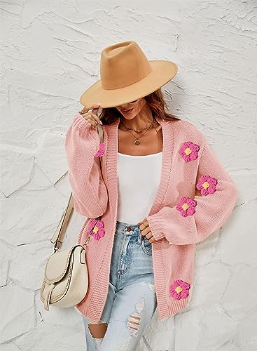 Image of Womens Y2K Cute Cardigan Sweaters Open Front Cropped Flower Knit Jacket Vintage Preppy Aesthetic 90s Clothes Kawaii Sweater