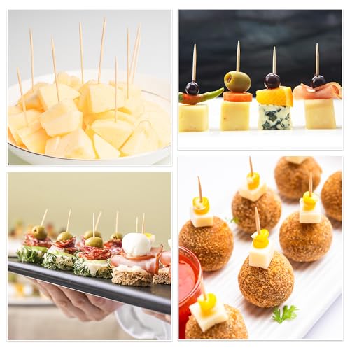 Image of 2PS Toothpick Holder with 1000 Count Bamboo Toothpicks for Teeth Cleaning Fruits- Round Double-Pointed Wooden Toothpicks, for Appetizers,Olives